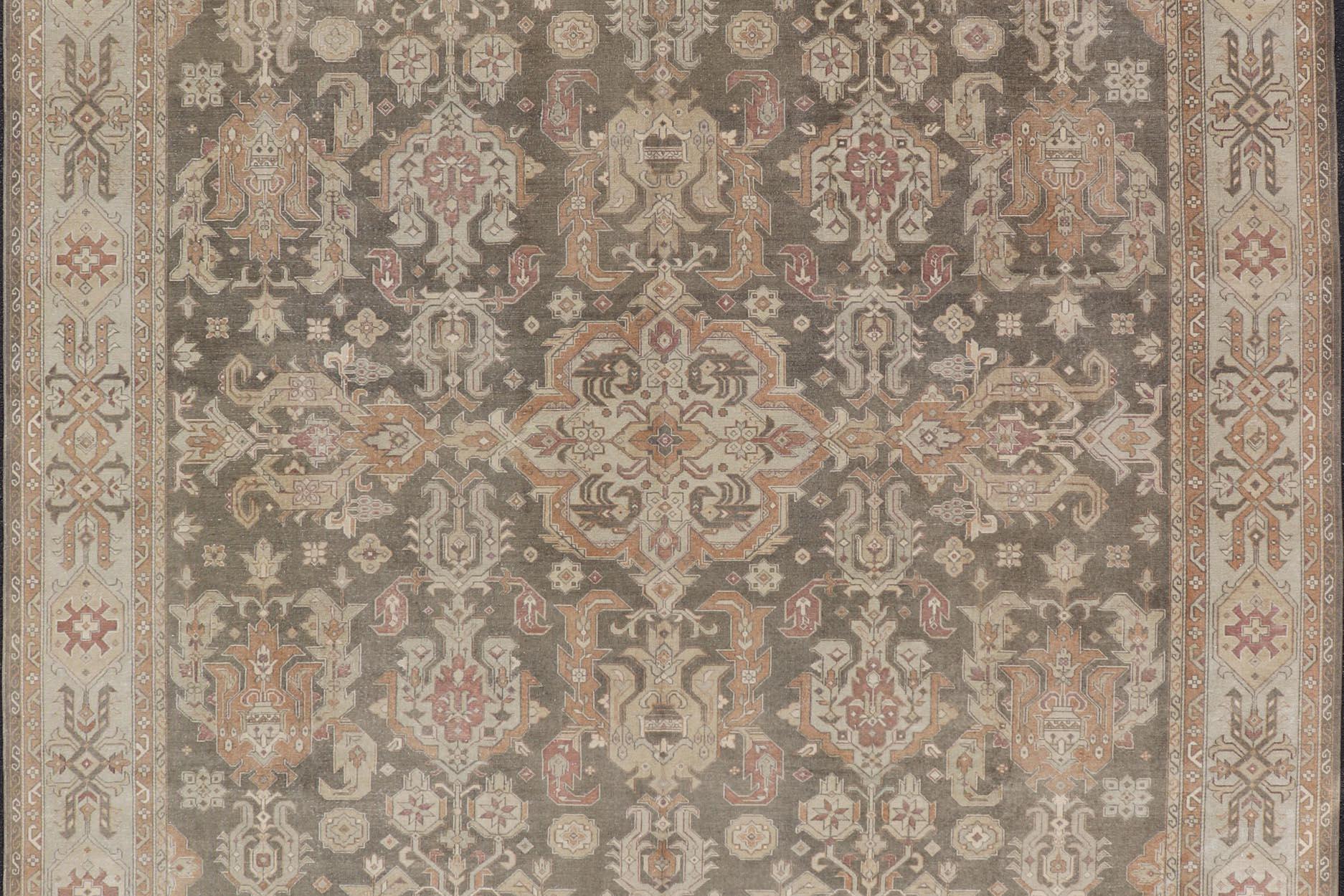 Turkish Sivas Rug with Tribal Motifs in Brownish Green, L. Green & Multi Colors 2