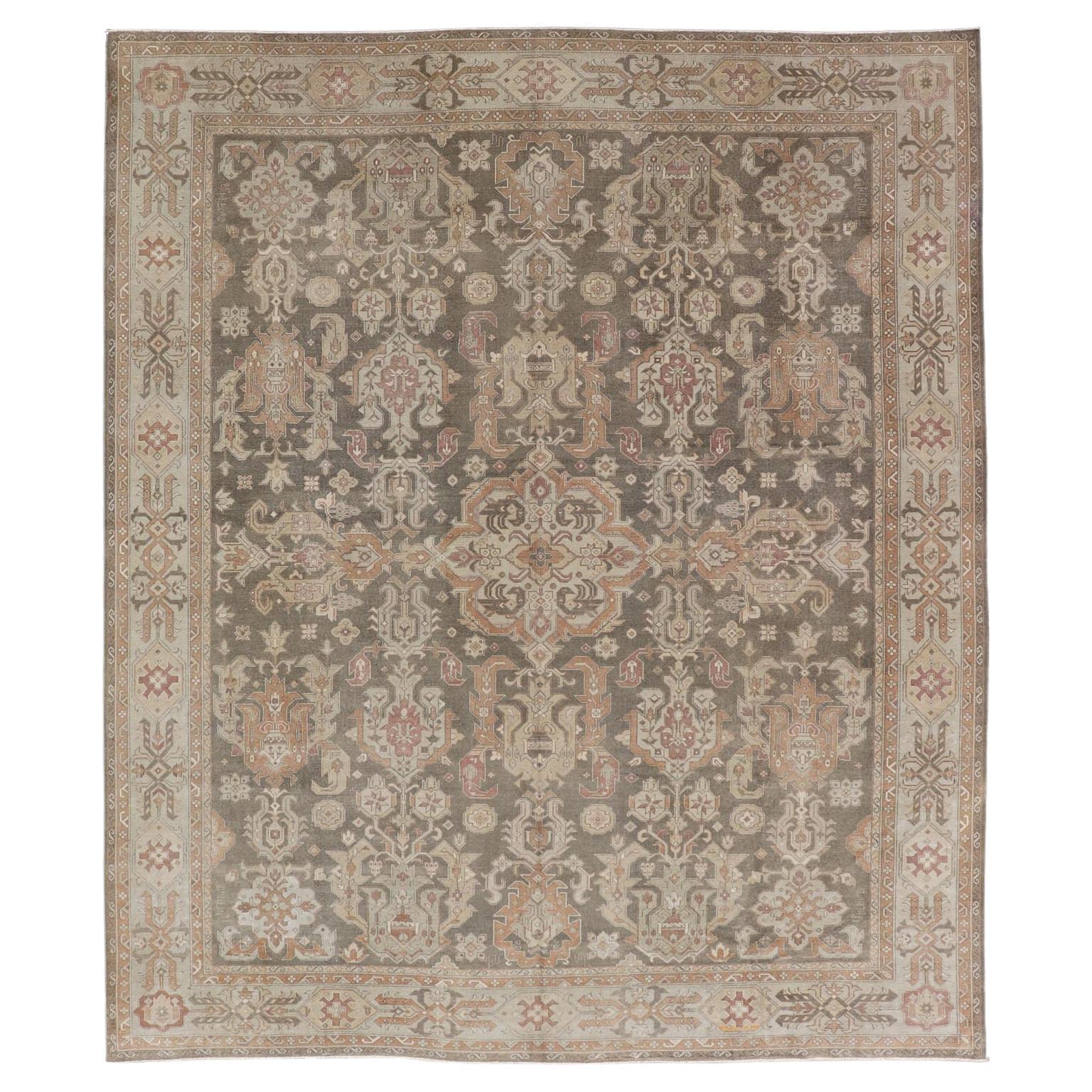 Turkish Sivas Rug with Tribal Motifs in Brownish Green, L. Green & Multi Colors For Sale