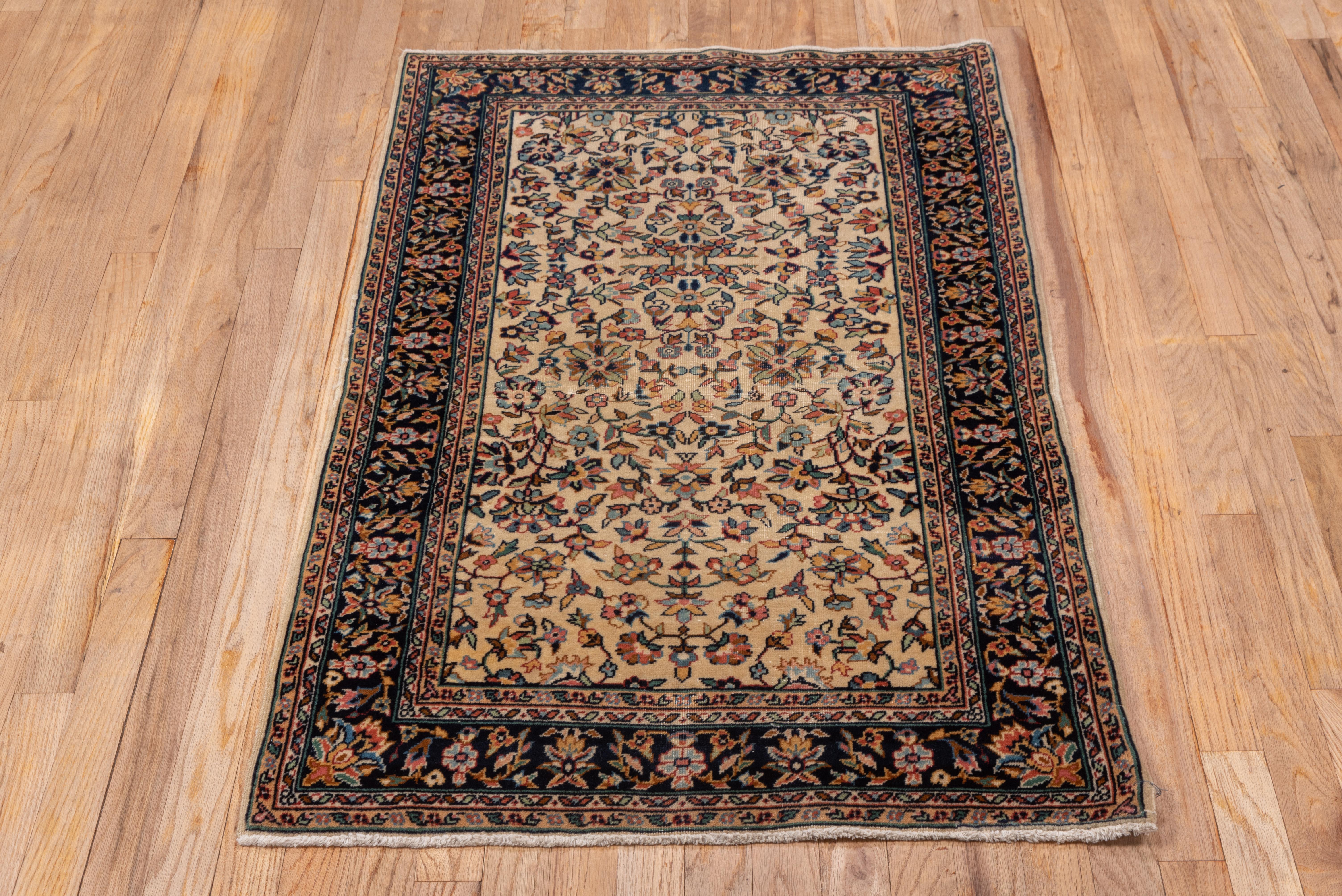 Tribal Turkish Sivas Scatter Rug, Cream Floral Field, circa 1930s For Sale