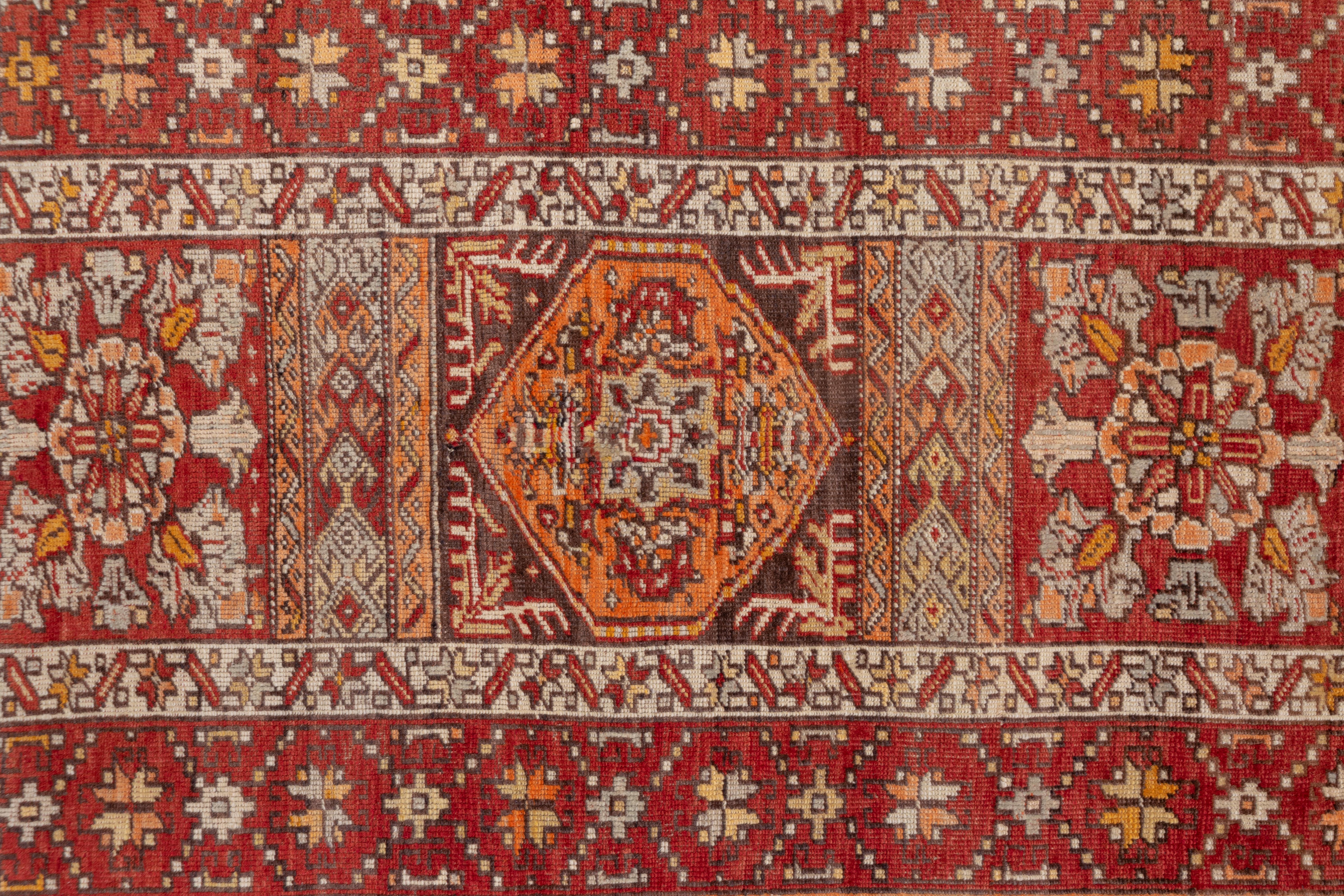 Wool Turkish Sivas with Red Family Colors in Geometric Pattern For Sale