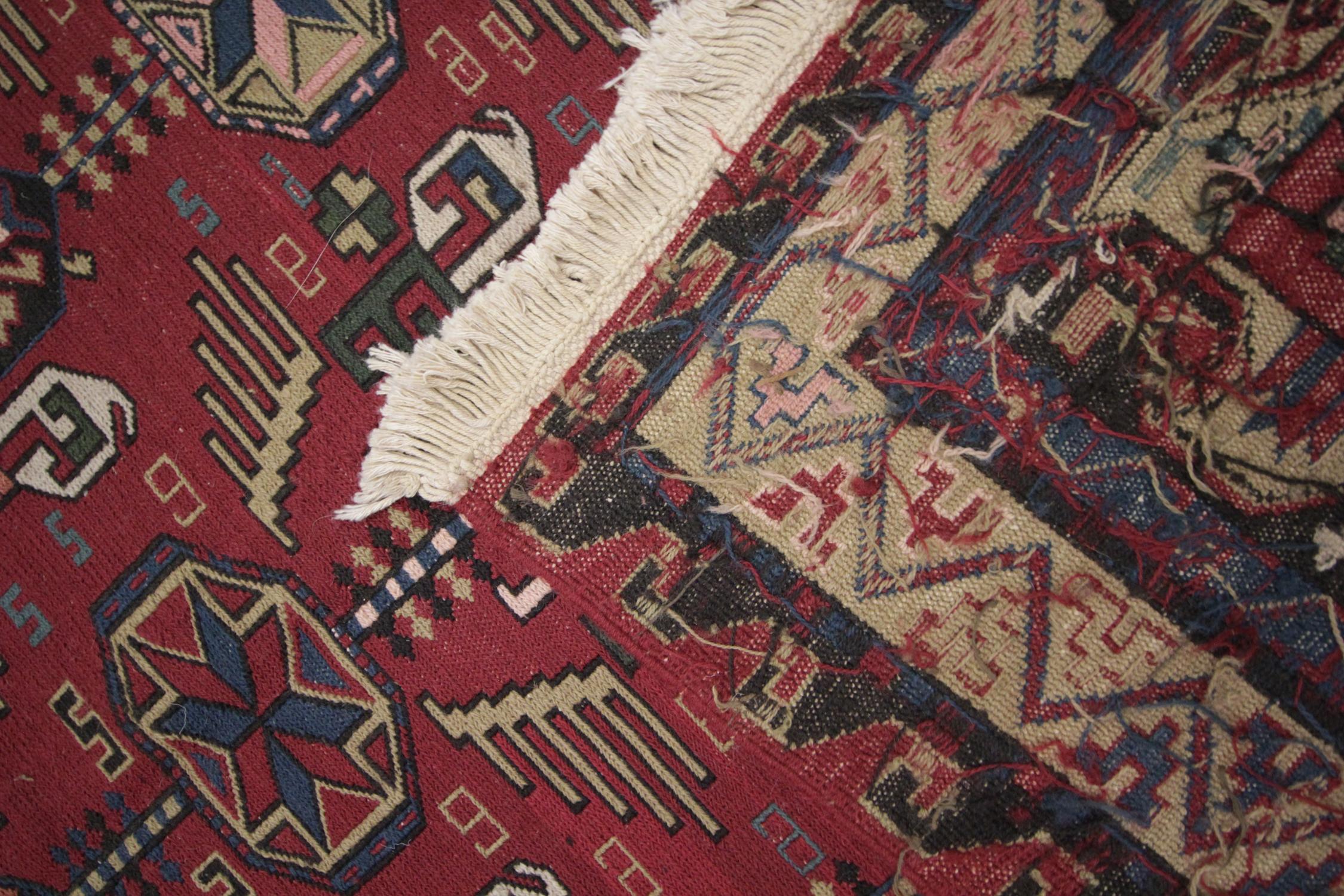 Late 20th Century Turkish Soumakh Rug Handwoven Flat Weave Carpet Kilim Rug For Sale