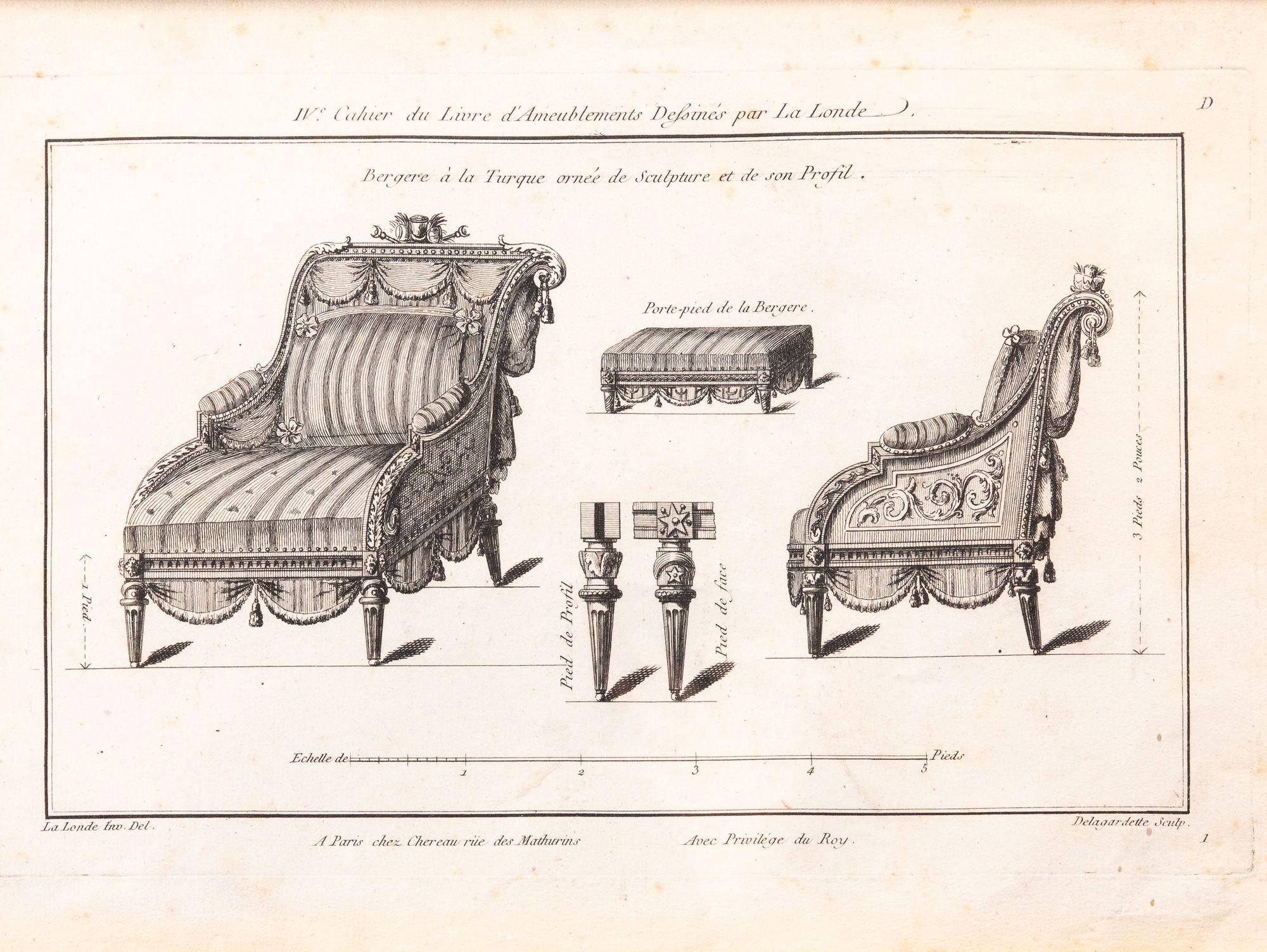 Turkish Style Bergere Armchair, 1780-96, Reproduction print C. 2005. Pink and white striped mat with a black and gold frame. 22