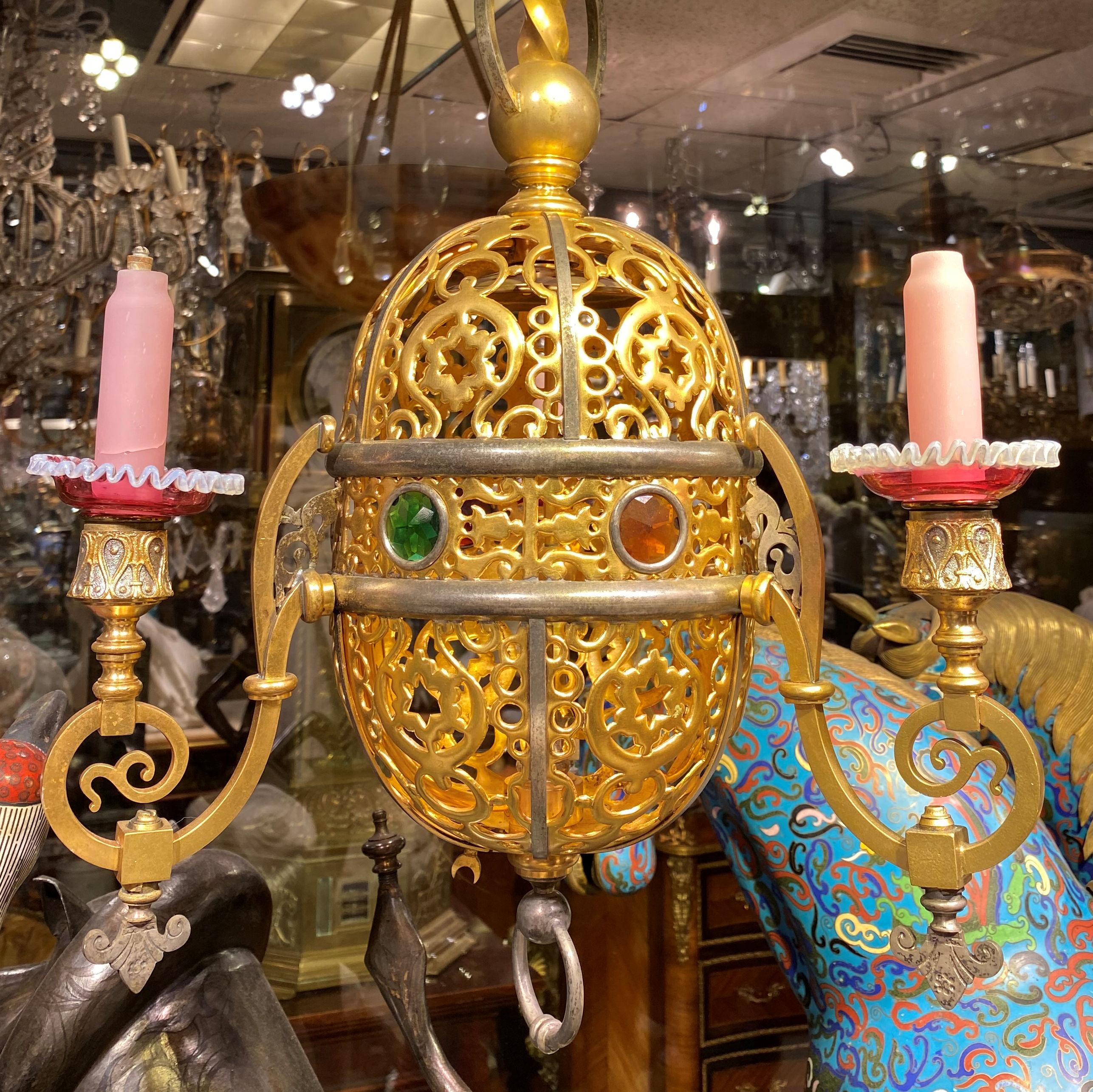 Turkish Style Gilt Metal and Steel Gas Light Chandelier For Sale 4