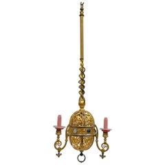Turkish Style Gilt Metal and Steel Gas Light Chandelier
