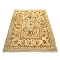 Turkish Sultanabad Wool 4 x 5 Beige, Ivory & Red Handmade Area Rug