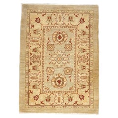 Alfombra de lana turca Sultanabad Rugs 4 x 5 beige, marfil y roja hecha a mano