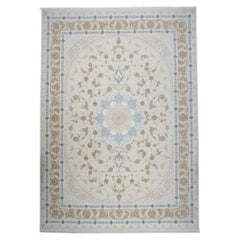 Tabriz turc acrylique 10x13 Ivoire, camel et bleu Tapis de sol fabriqué à la machine