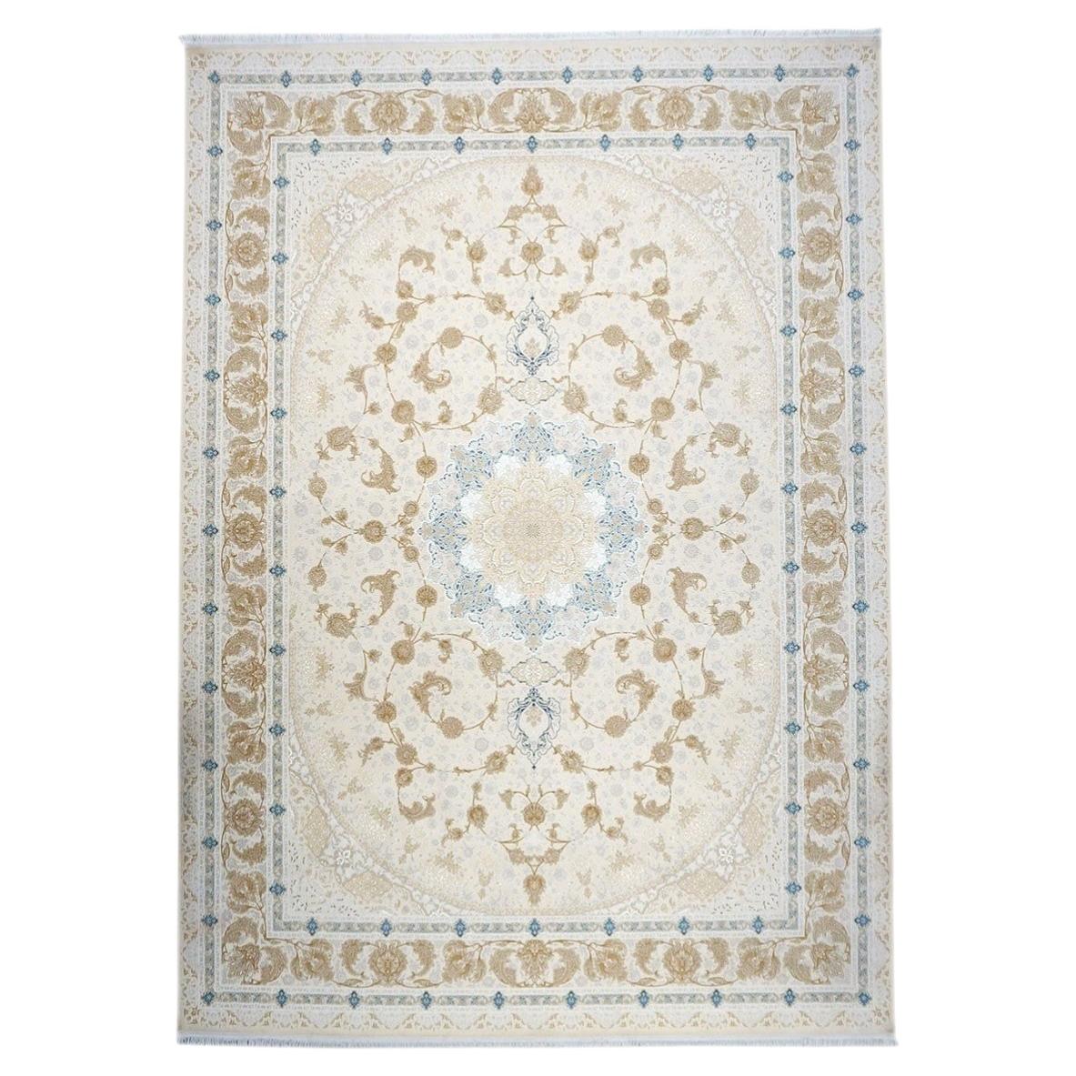 Tappeto turco Tabriz Acrilico 10x13 Avorio, Cammello e Blu Machin