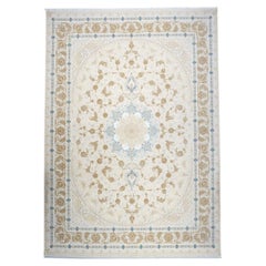 Turkish Tabriz Acrylic 10x13 Ivory, Camel & Blue Machine Made Area Rug