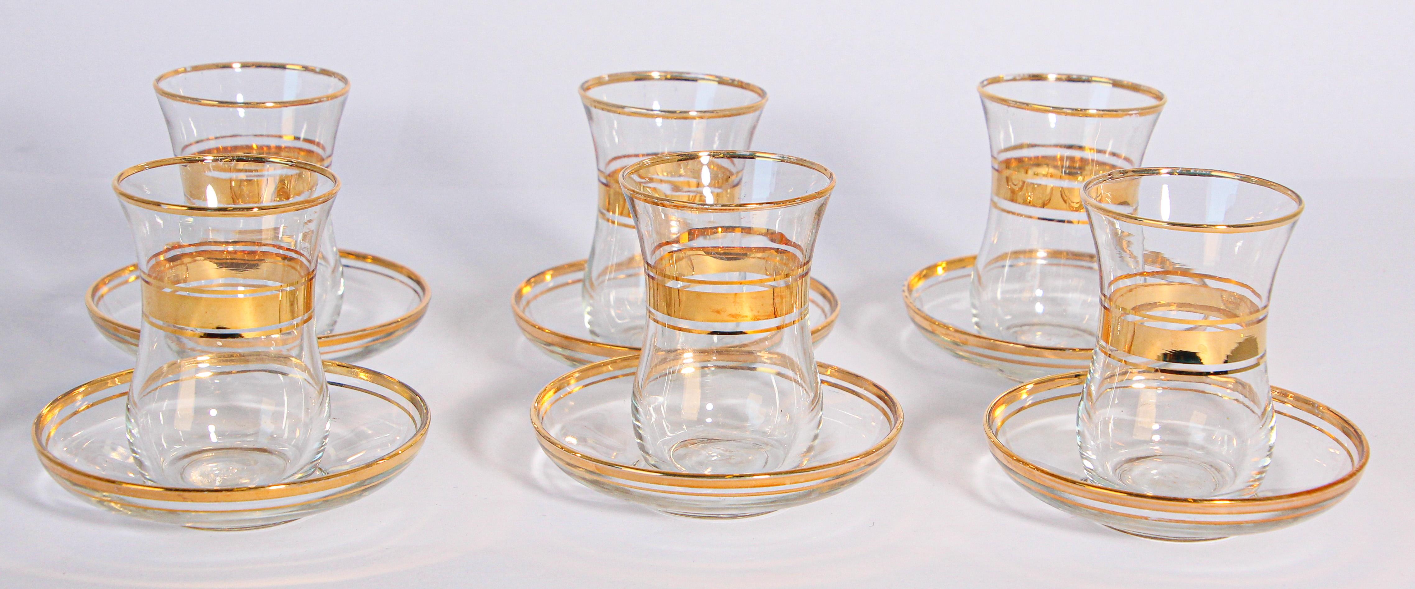 Turkish Tea Glasses with Gold Overlay Set of Six For Sale 5