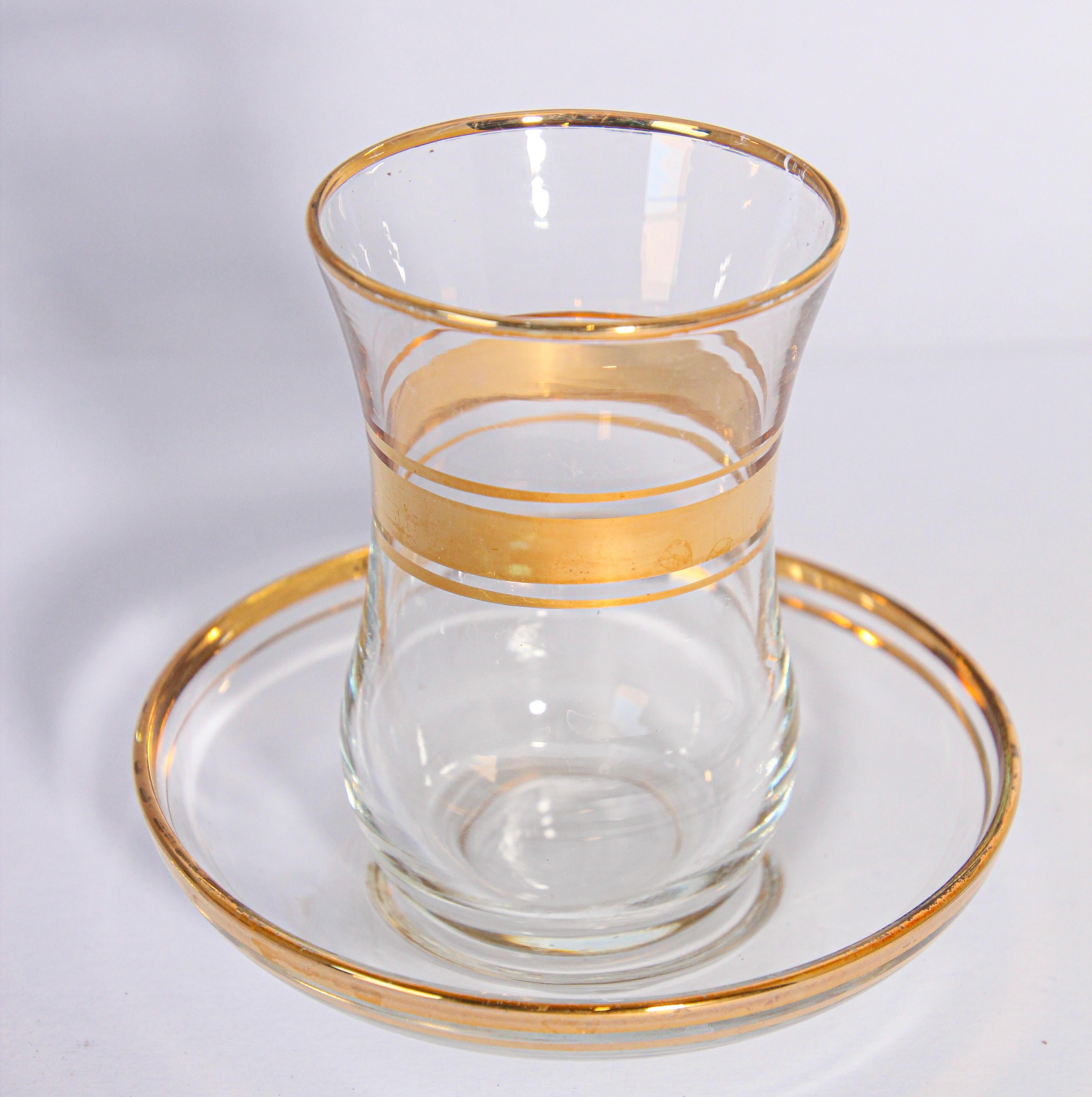 Turkish Tea Glasses with Gold Overlay Set of Six In Good Condition For Sale In North Hollywood, CA