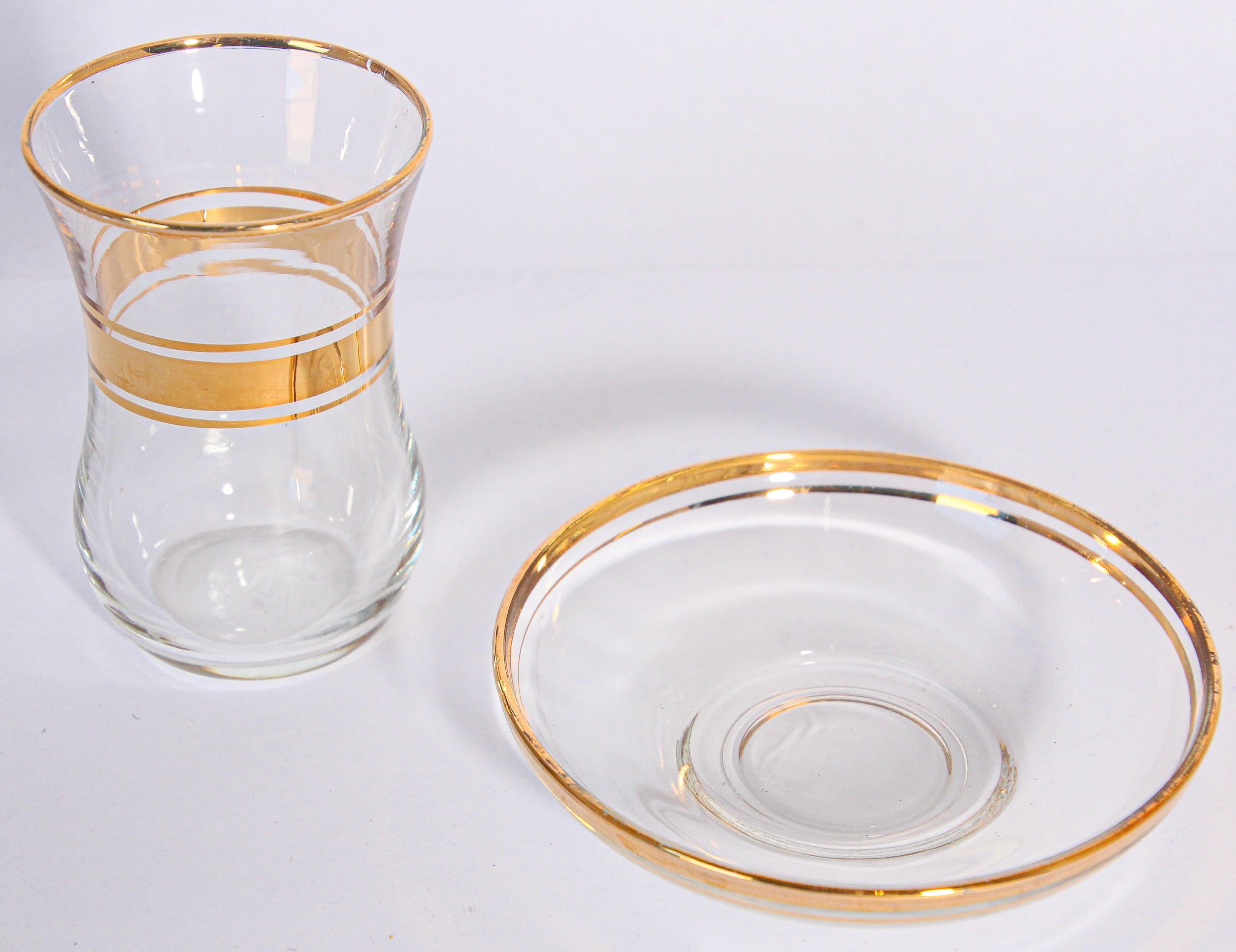 Turkish Tea Glasses with Gold Overlay Set of Six For Sale 1