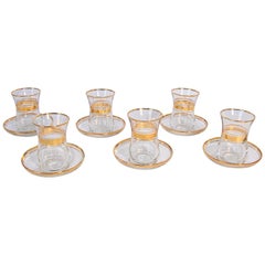 Vintage Turkish Tea Glasses with Gold Overlay Set of Six