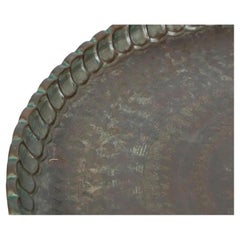 Turkish Tin Copper Tray Table on Wooden Folding Stand