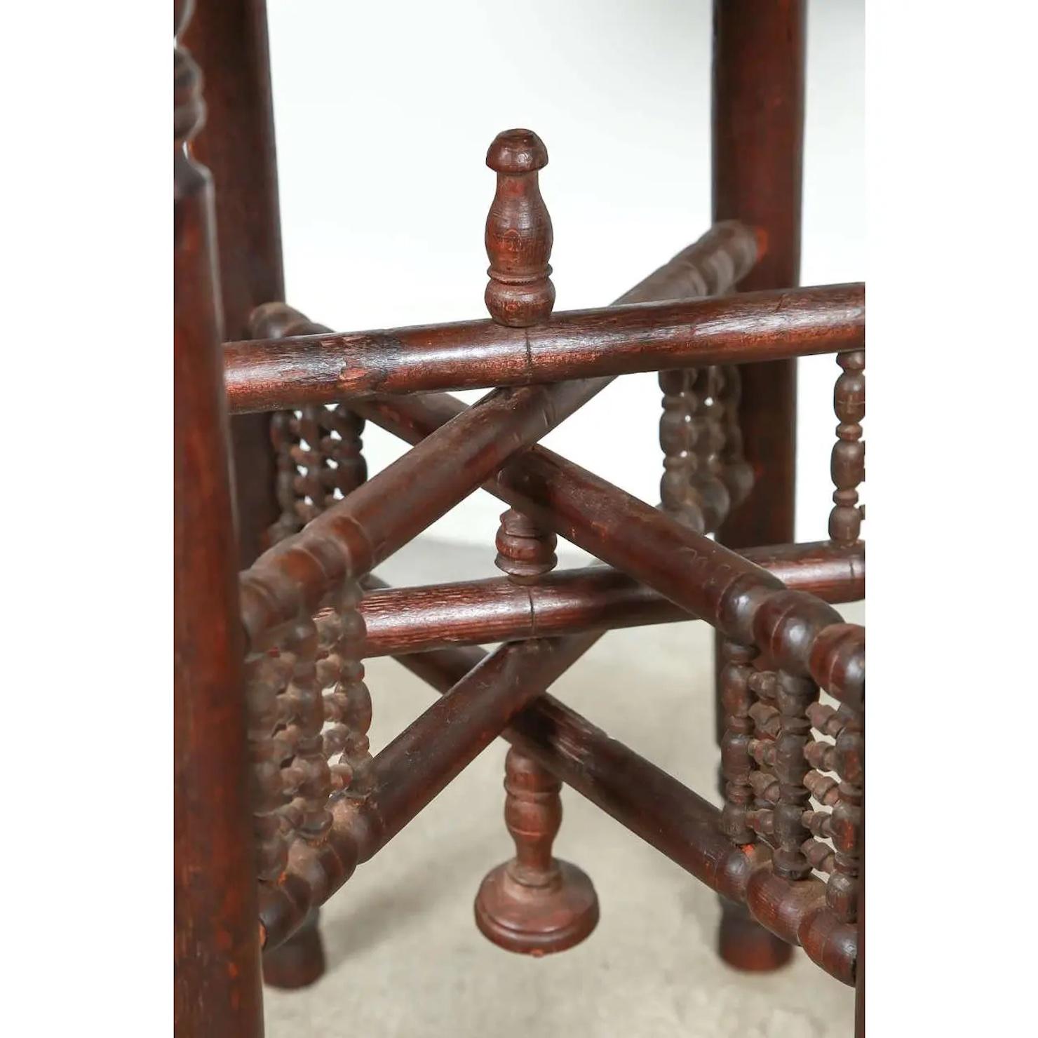 Turkish Tin Copper Tray Table on Wooden Folding Stand In Good Condition For Sale In North Hollywood, CA