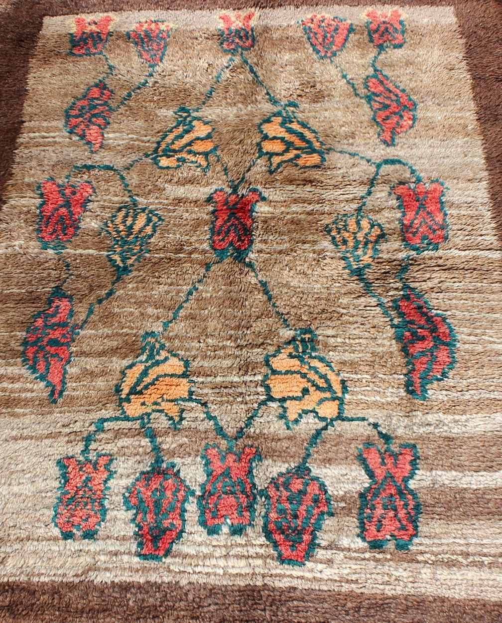 Vintage Tulu rug with Fine Wool in Camel Color Field & Brown Border For Sale 1