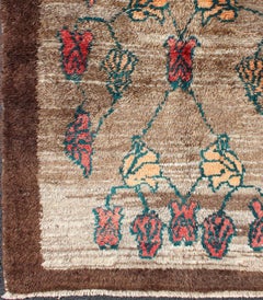Vintage Tulu rug with Fine Wool in Camel Color Field & Brown Border