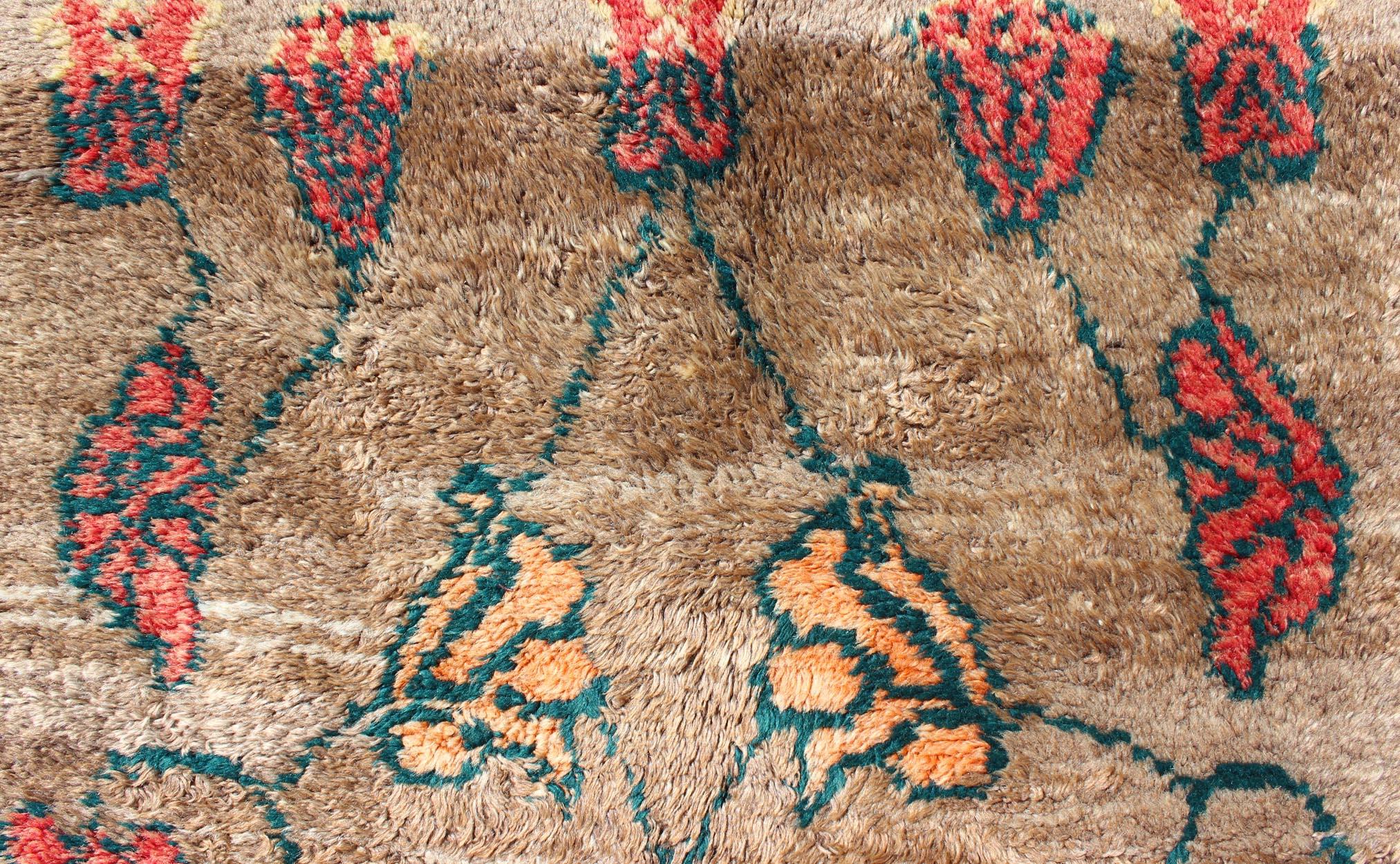 Hand-Knotted Vintage Tulu rug with Fine Wool in Camel Color Field & Brown Border For Sale