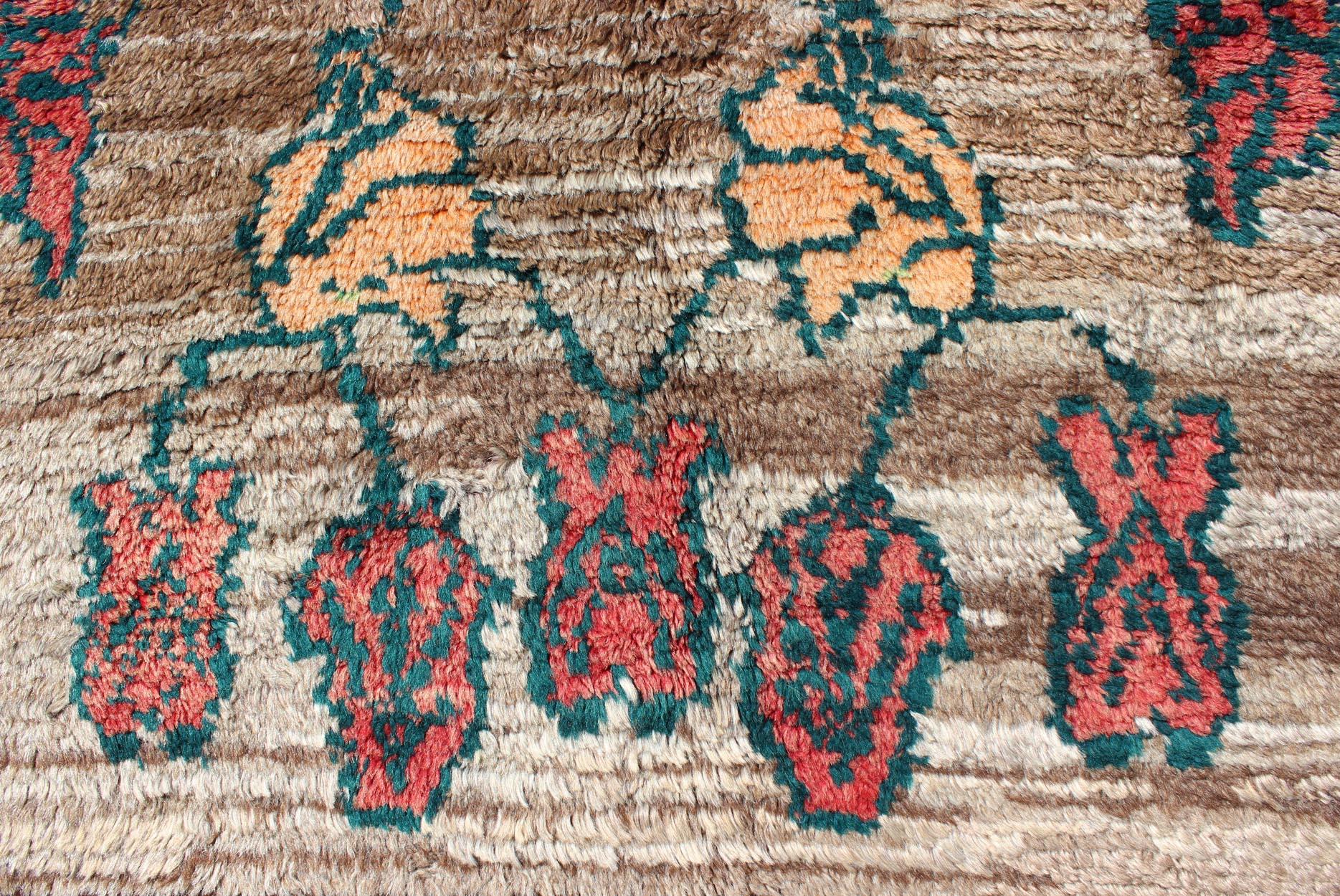 Vintage Tulu rug with Fine Wool in Camel Color Field & Brown Border In Excellent Condition For Sale In Atlanta, GA