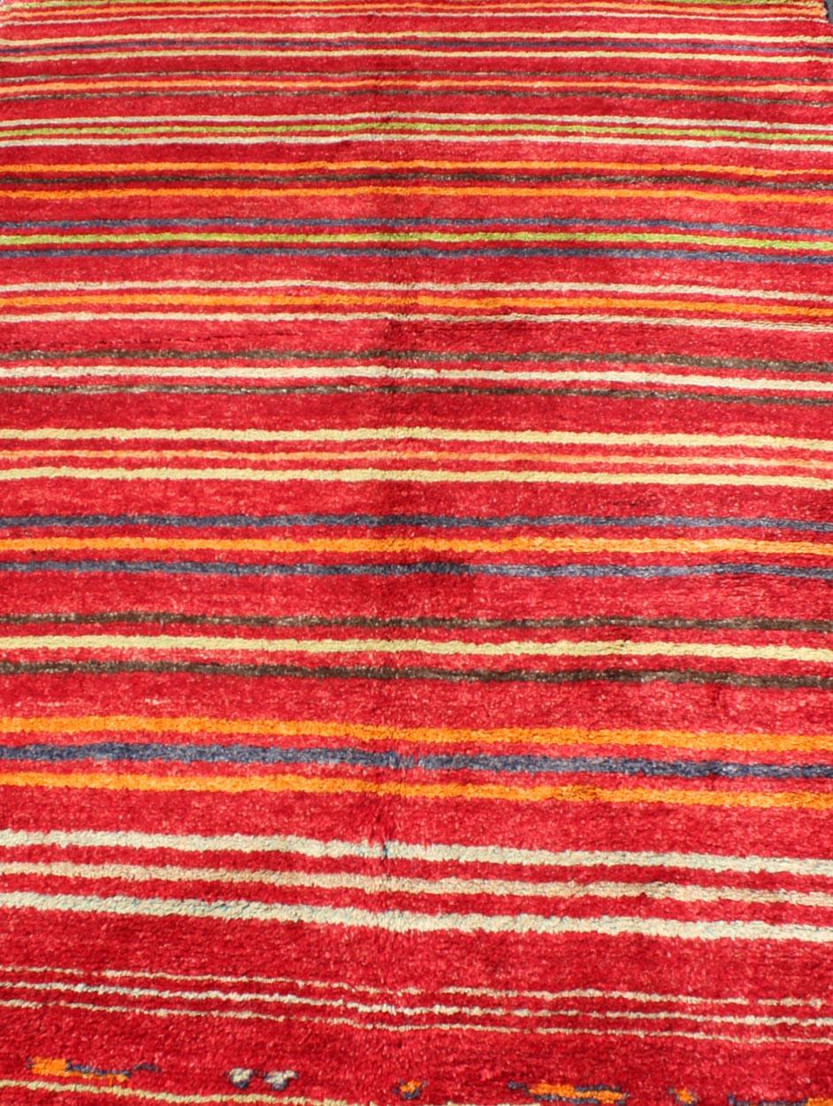 Turkish Tulu Carpet with Colorful Striped Pattern in Red, Orange, Blue, Green For Sale 2