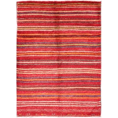 Turkish Tulu Carpet with Colorful Striped Pattern in Red, Orange, Blue, Green