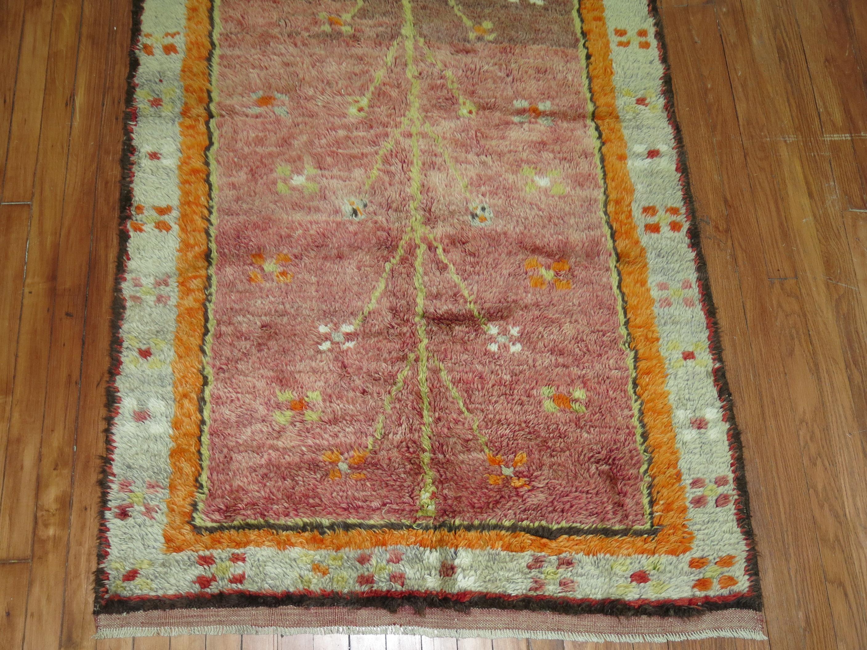 Hand-Knotted Turkish Tulu Floral Shag Rug For Sale