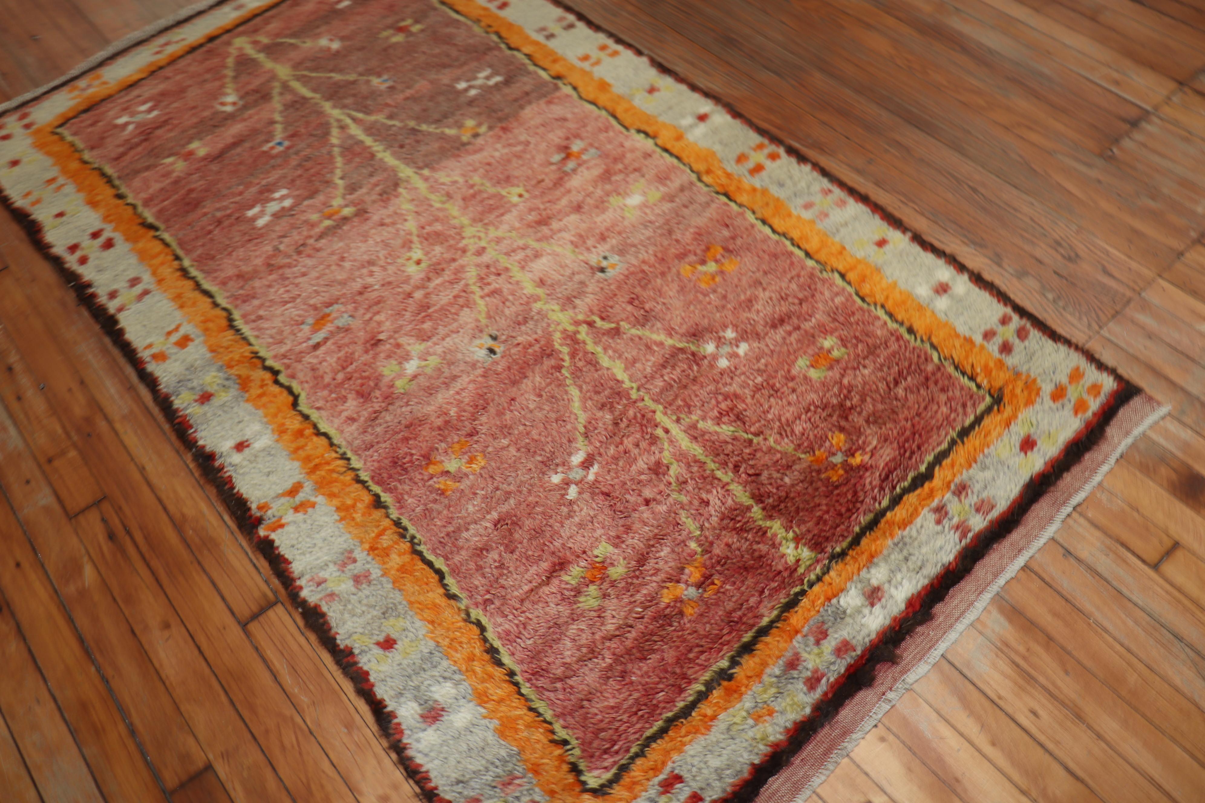 20th Century Turkish Tulu Floral Shag Rug For Sale