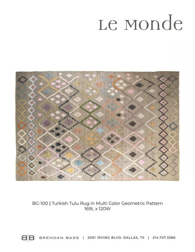 Turkish Tulu Rug in Multicolor Geometric Design For Sale 1