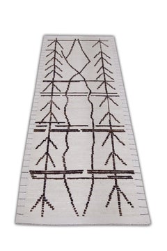 Türkischer Tulu Teppich Elfenbein Braun Holzkohle Handgewebter Wollteppich 2'9" x 6'9"