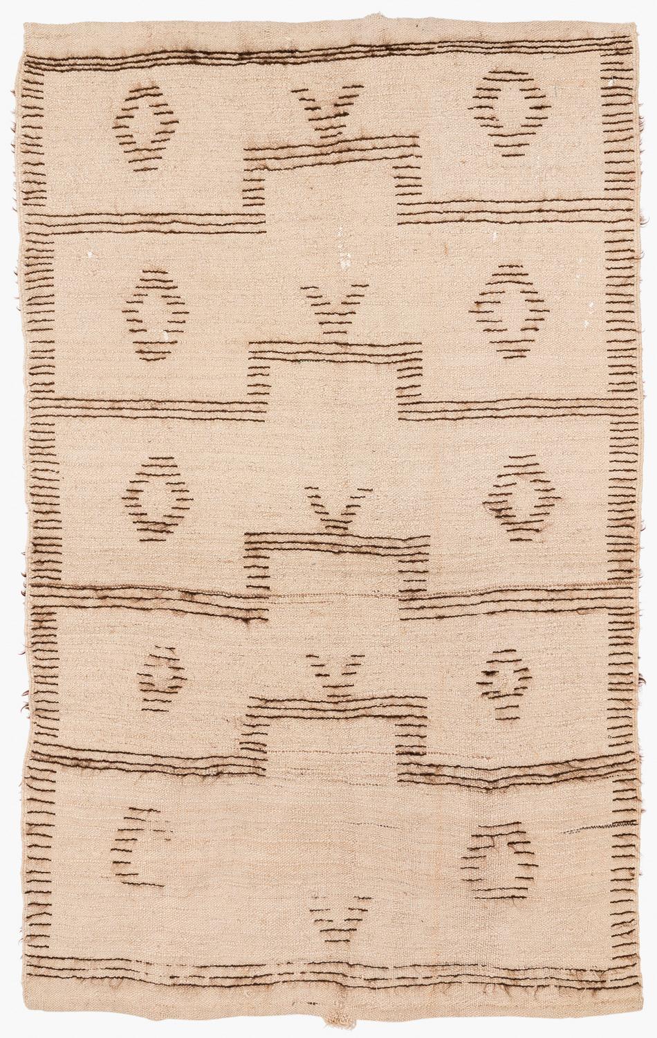 This Anatolian tulu has an archaic design that reaches way back in time. The rug is woven with very soft wool or possible angora. This would make a very good wall hanging or could be used in a low traffic area such as a bedroom. Measures: 2'6” x
