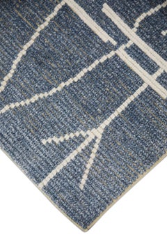 Turkish Tulu Runner Blue Geometric Design Handwoven Wool Rug 2'9" x 10'6"