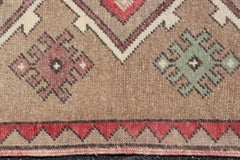 Turkish Tulu Runner With Geometric Medallions in Vivid Coral, Tan, Mint Green