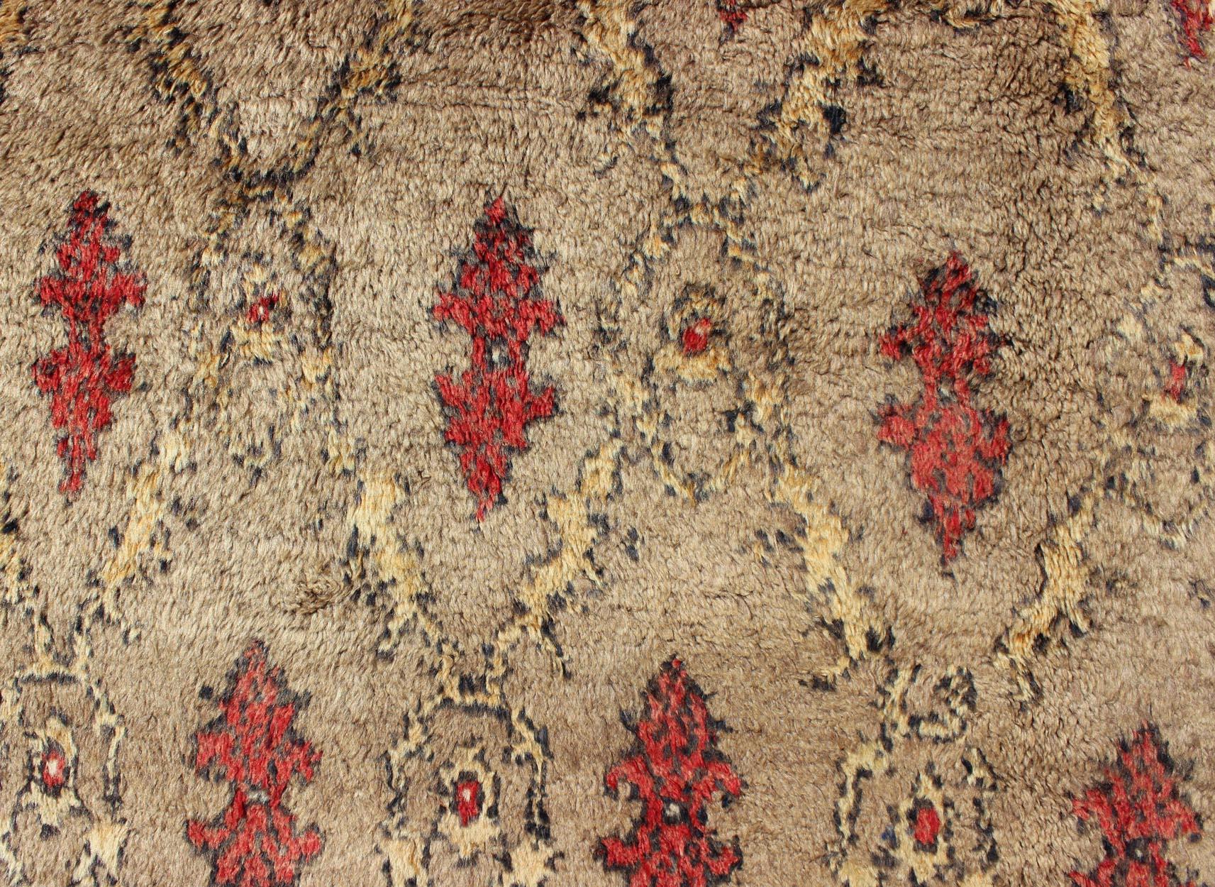 Wool Mid Century Tulu Carpet in Sand Color Background For Sale