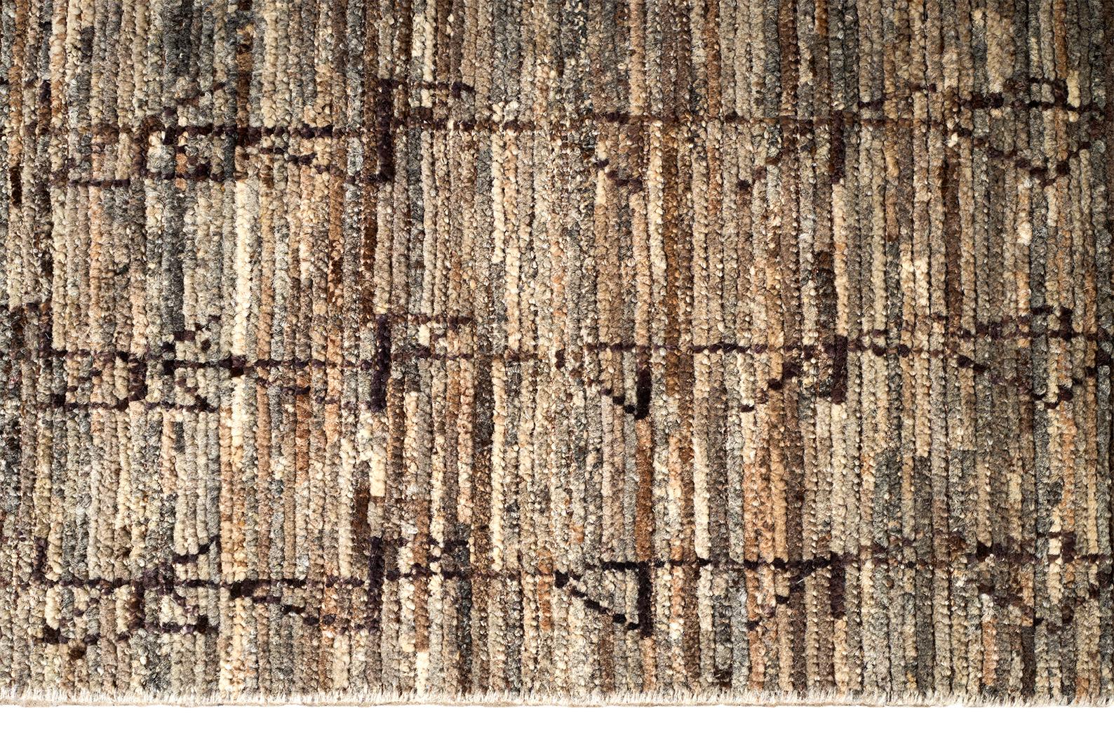 Organic Modern Turkish Tulu Wool Rug in Brown and Taupe Geometric Moroccan Design For Sale