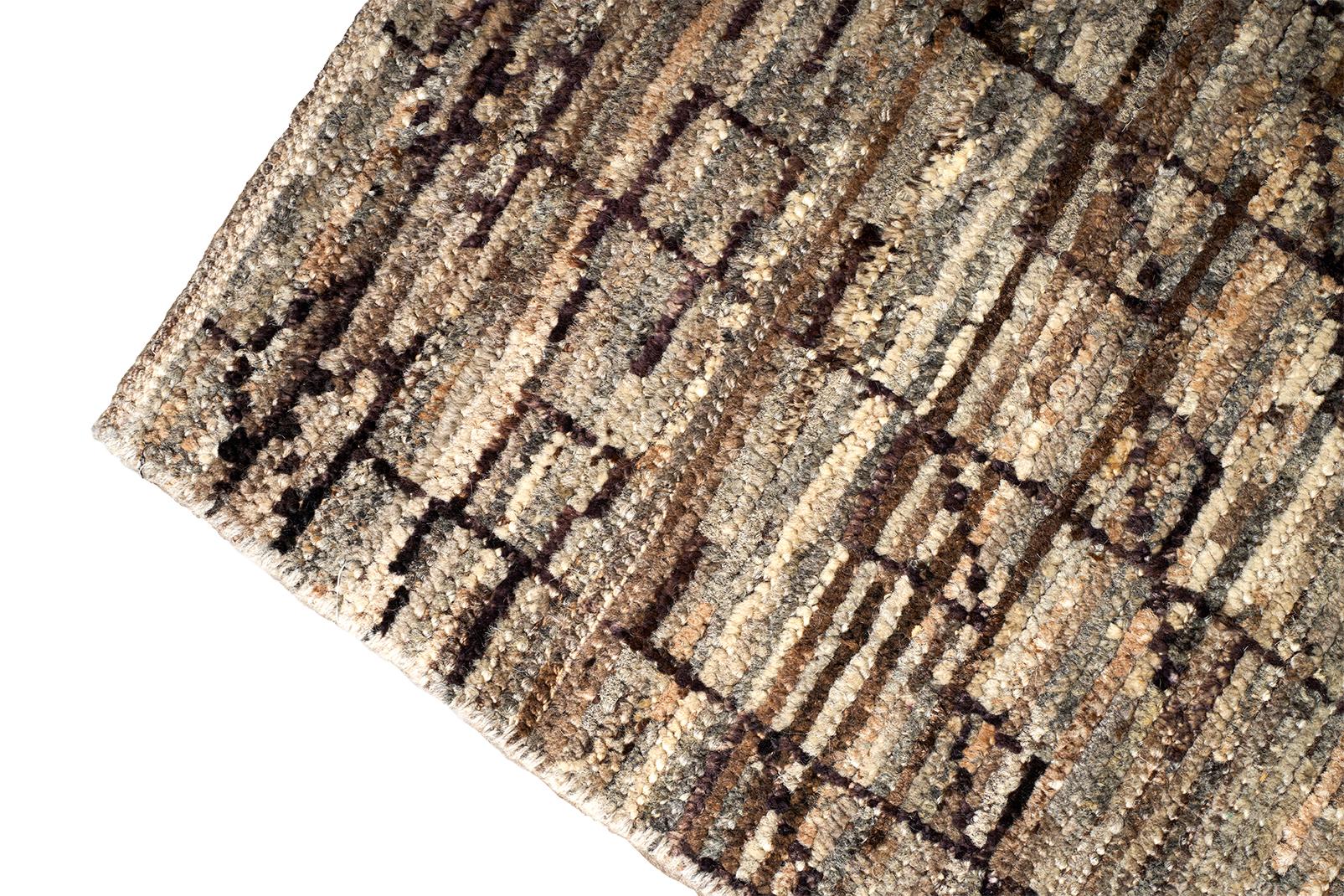 Turkish Tulu Wool Rug in Brown and Taupe Geometric Moroccan Design For Sale 1