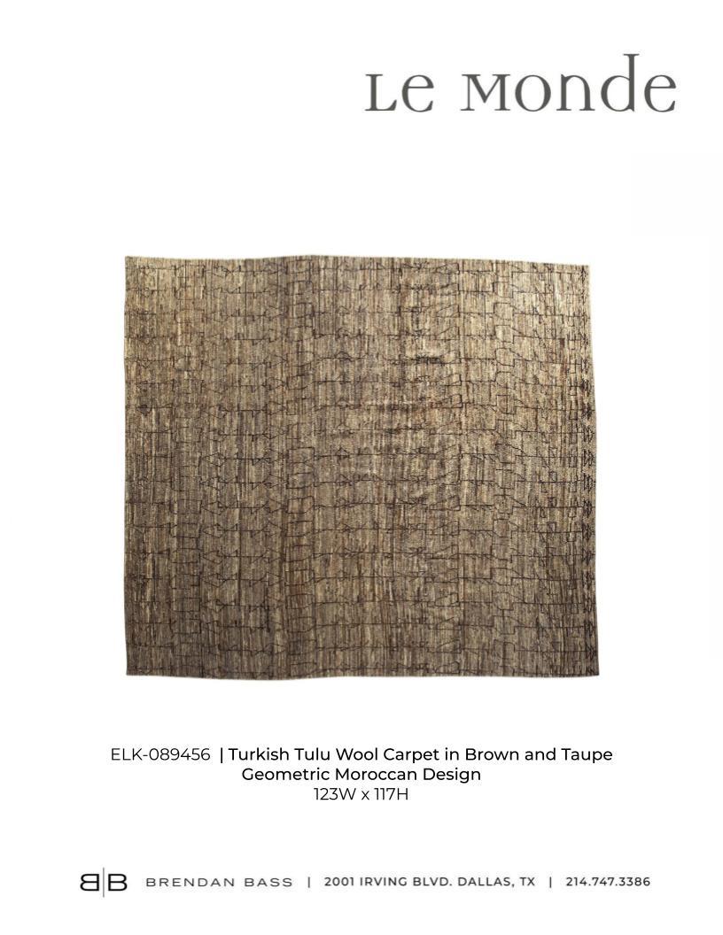 Turkish Tulu Wool Rug in Brown and Taupe Geometric Moroccan Design For Sale 2