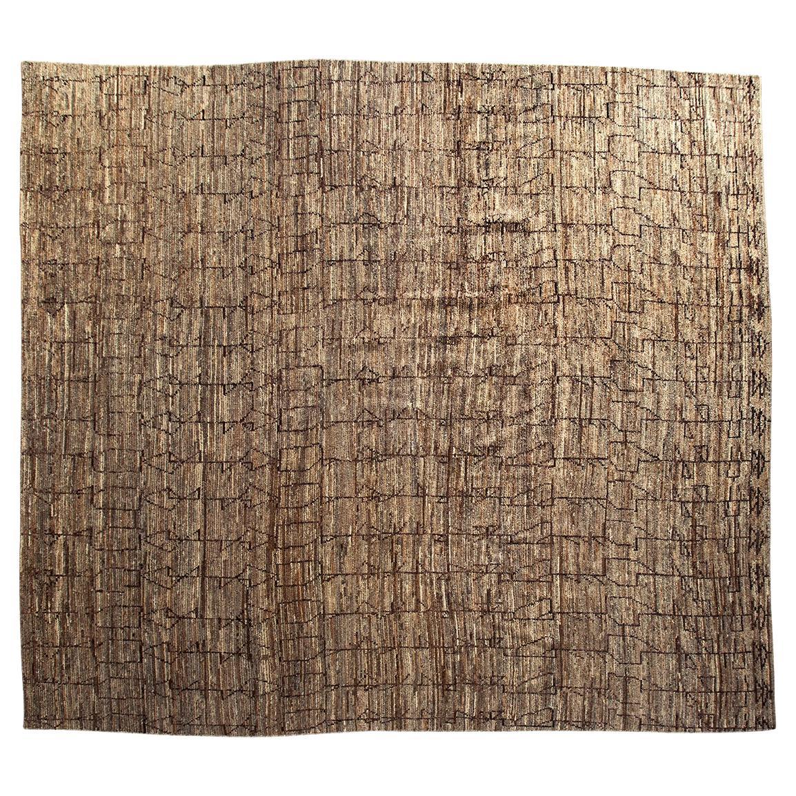 Turkish Tulu Wool Rug in Brown and Taupe Geometric Moroccan Design