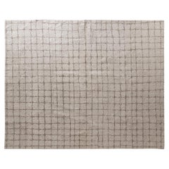 Vintage Turkish Tulu Wool Rug in Neutral Grid Pattern