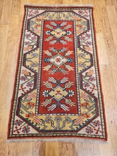 Turkish Village Area Rug in Geometric Pattern in Terracotta, Ivory, Brown