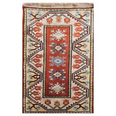 Turkish Village Area Rug in Geometric Pattern in Terracotta, Ivory, Brown
