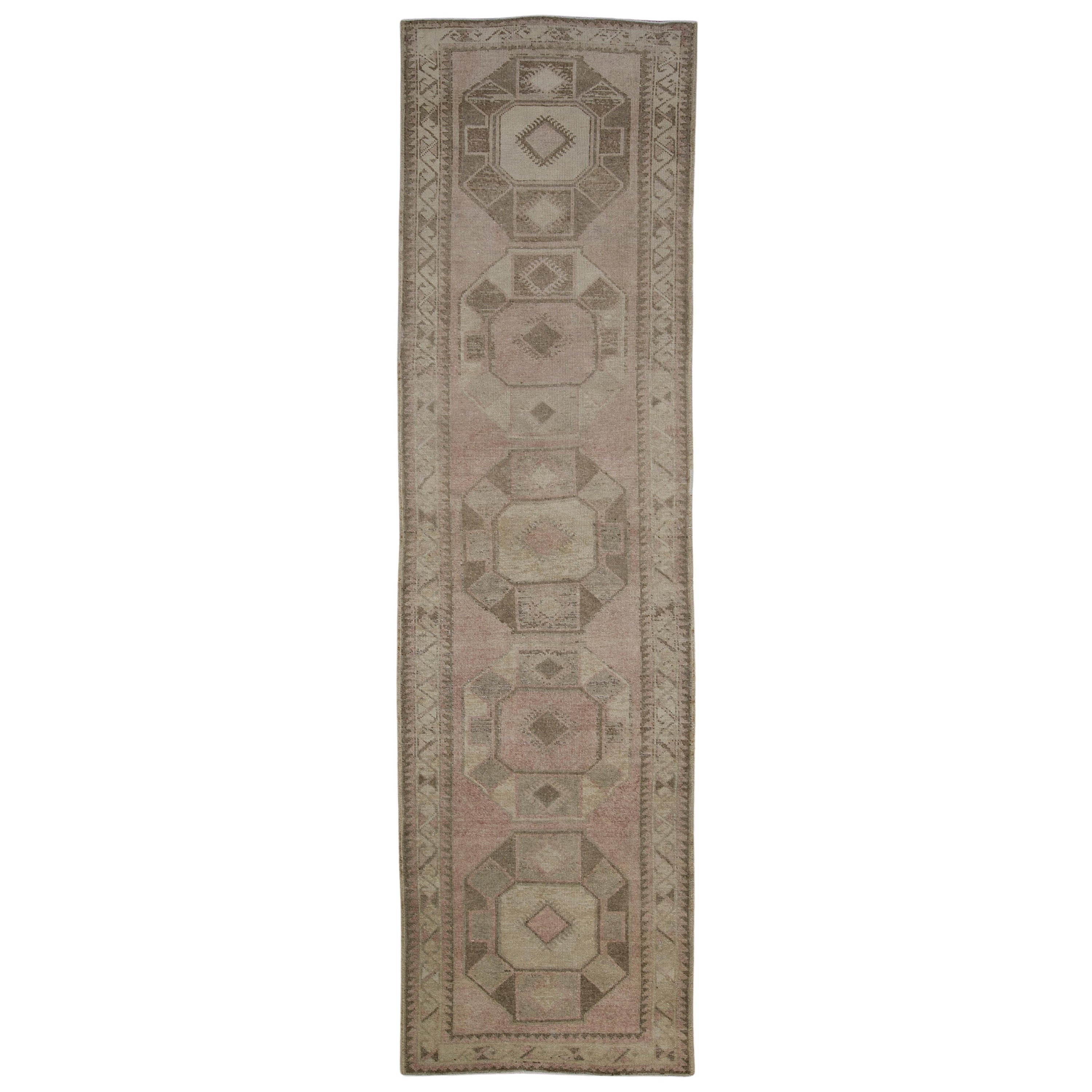 Tapis d'Anatolie vintage turc fait à la main 3'6" x 12'6" n°8332 en vente