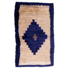 Turkish, Vintage ecru and blue rug