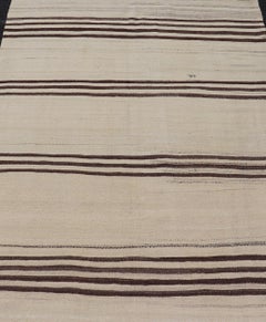 Turkish Vintage Flat-Weave in Brown and Cream with Stripe Design