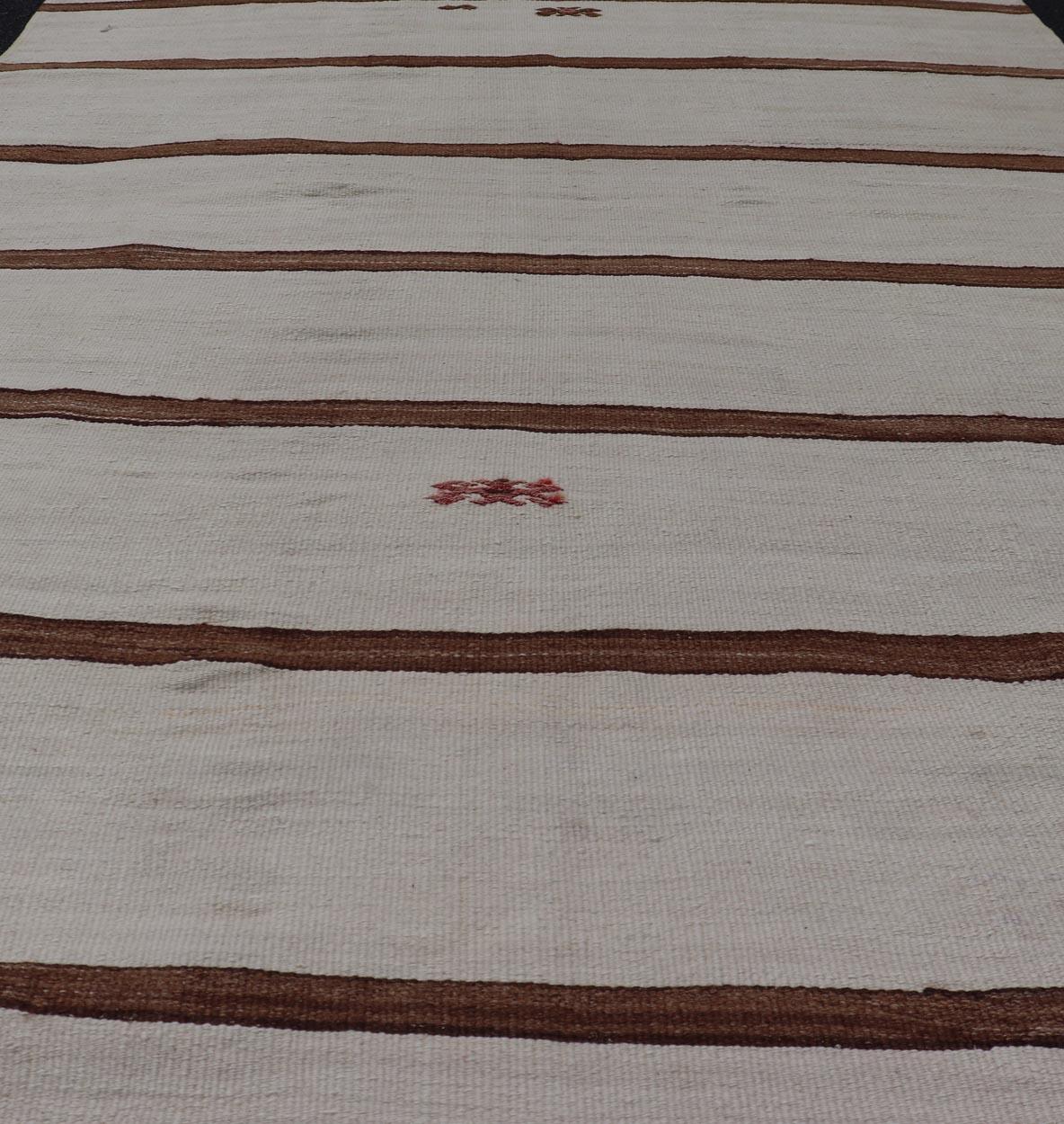 Kilim Turkish Vintage Flat-Weave in Light Brown and Cream with Stripe Design For Sale