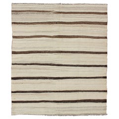 Turkish Vintage Flat-Weave in Light Brown and Cream with Stripe Design