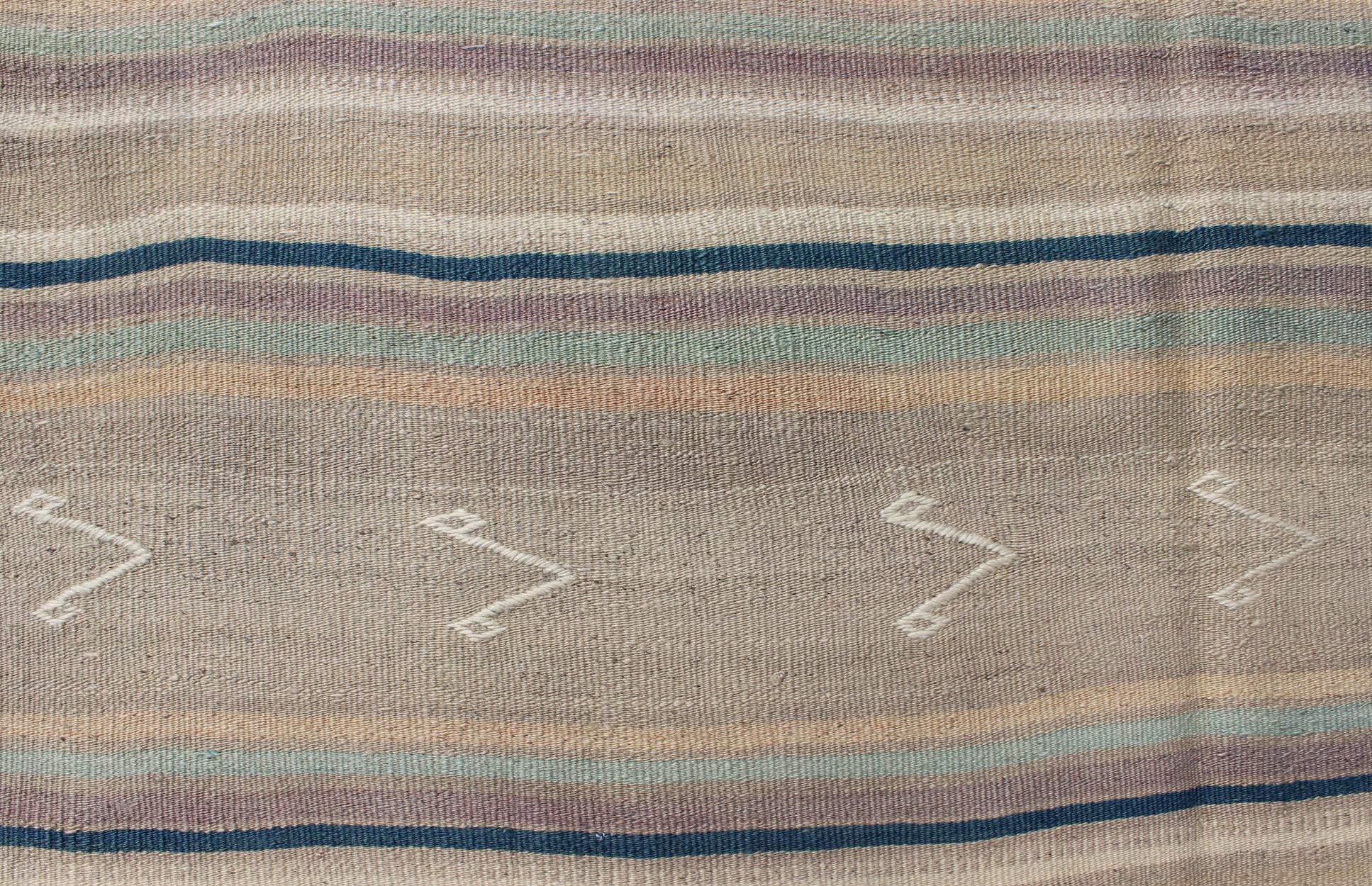 Turkish Vintage Flat-Weave Kilim with Striped Design and Tribal Motifs For Sale 4