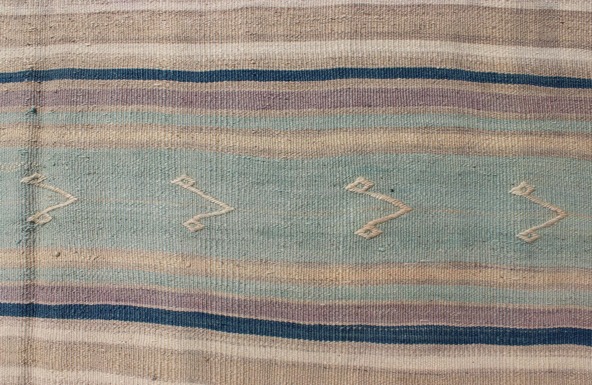 Turkish Vintage Flat-Weave Kilim with Striped Design and Tribal Motifs For Sale 5