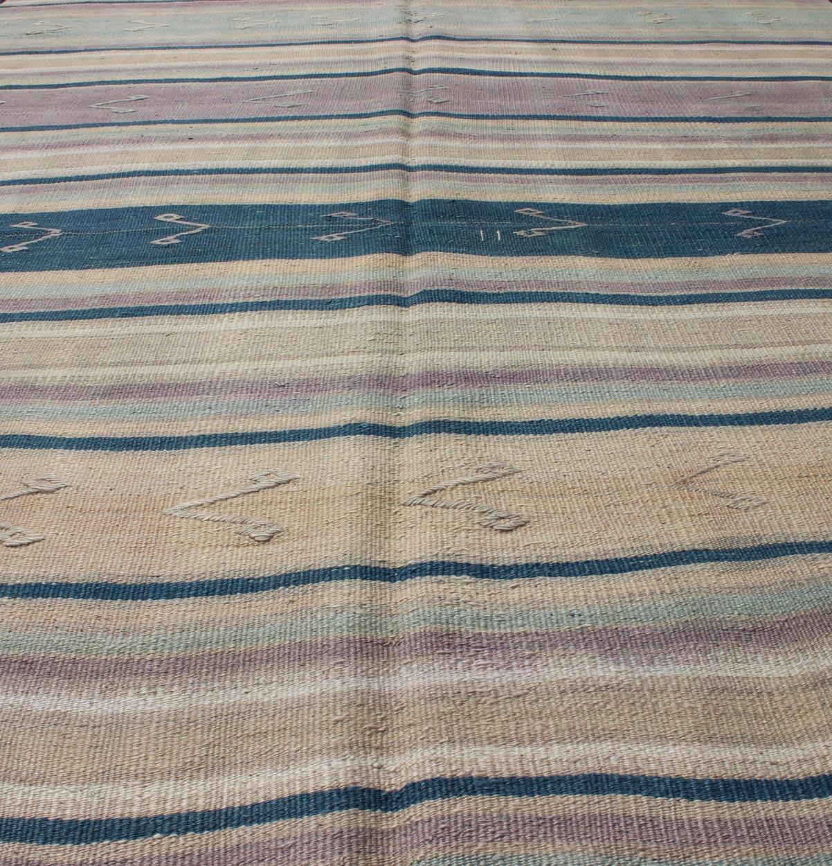 Turkish Vintage Flat-Weave Kilim with Striped Design and Tribal Motifs For Sale 2