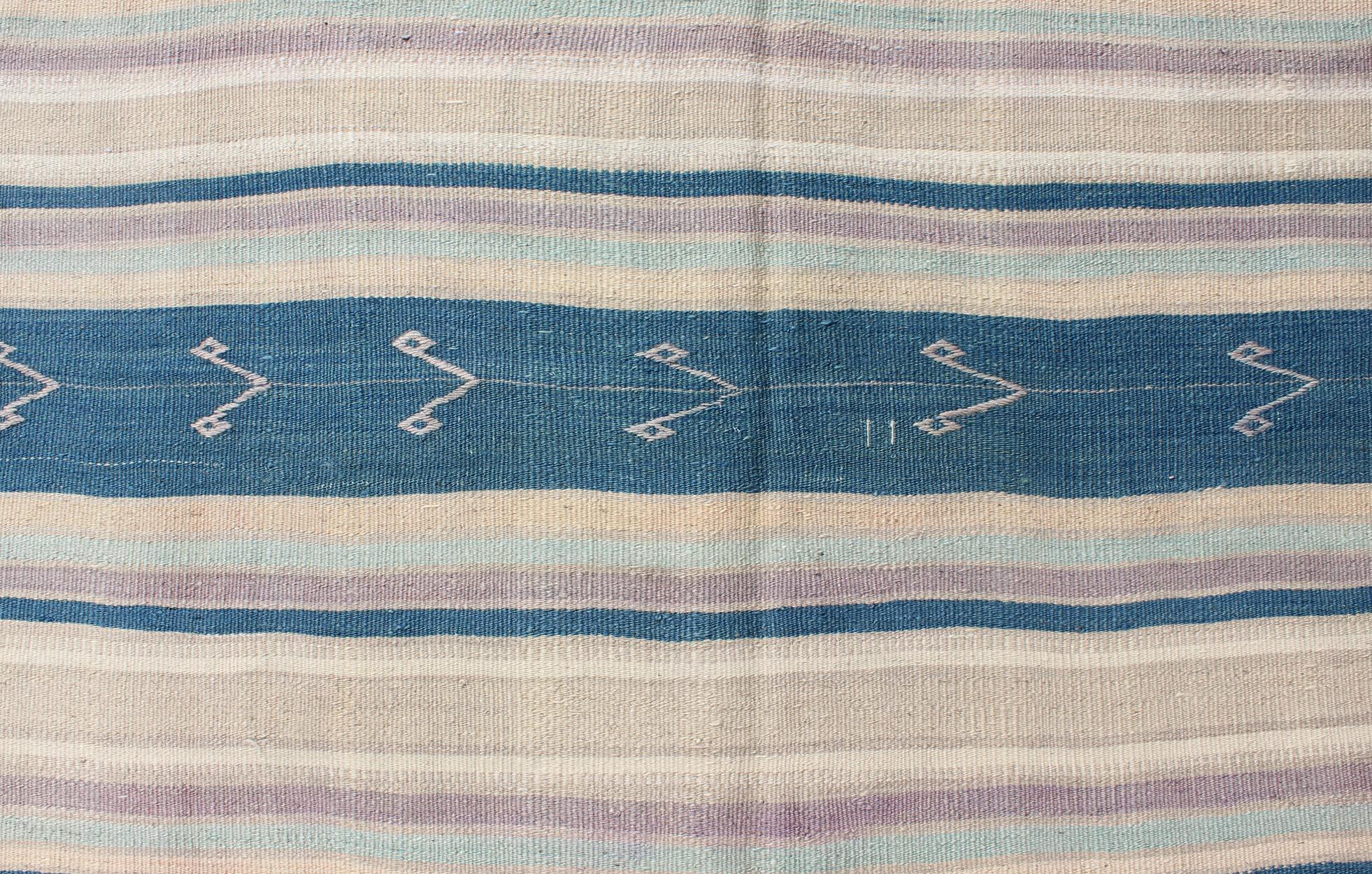 Turkish Vintage Flat-Weave Kilim with Striped Design and Tribal Motifs For Sale 3