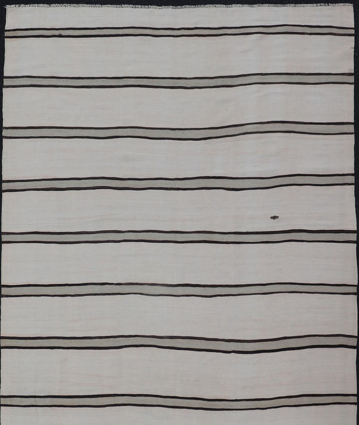 Tejido Plano Turco Vintage Gallery en Marrón, Gris y Marfil con Diseño de Rayas siglo XX en venta